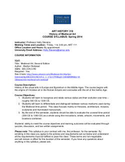 ART HISTORY 318 History of Medieval Art COURSE SYLLABUS