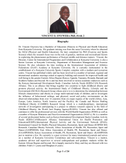 Page 1 of 24 VINCENT O. ONYWERA PhD, ISAK 2 Biography