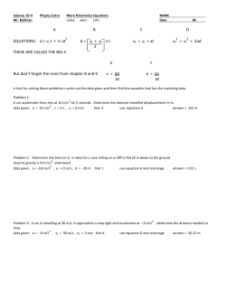 A B C  D EQUATIONS: d = vi t + &frac12; at d = vi + vf x t vf = vi + at vf = vi +