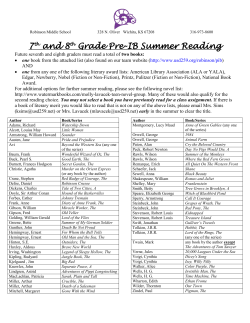 7th and 8th Grade Pre-IB Summer Reading
