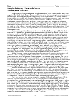 Standards Focus: Historical Context Shakespeare`s Theater