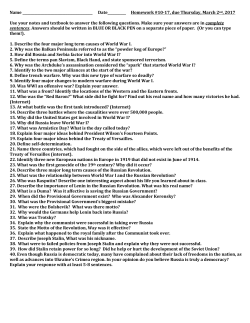Global WWI-Russian Revolution Homework 2017