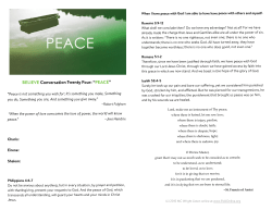 BELIEVE Conversation Twenty Four: &ldquo;PEACE&rdquo;