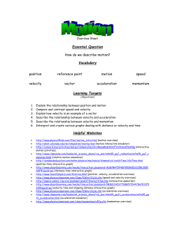 Motion Overview Sheet - Mr. Jones`s Science Class