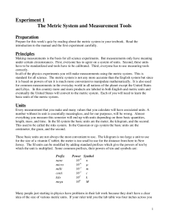 Experiment 1 The Metric System and Measurement Tools Preparation