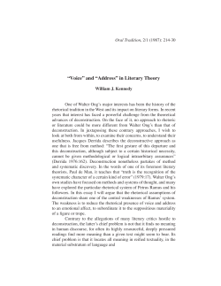 ORAL TRADITION 2.1 - &ldquo;Voice&rdquo; and &ldquo;Address&rdquo; in Literary Theory