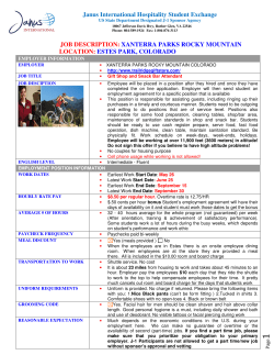 JOB DESCRIPTION: XANTERRA PARKS ROCKY MOUNTAIN