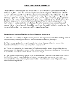 FIRST CONTINENTAL CONGRESS The First Continental Congress