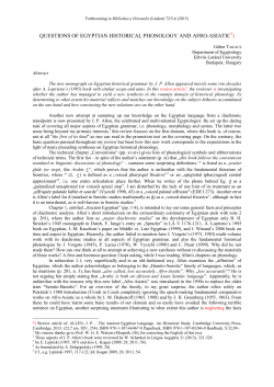 questions of egyptian historical phonology and afro
