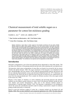Chemical measurement of total soluble sugars as a