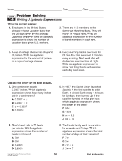 Problem Solving Writing Algebraic Expressions 1-6