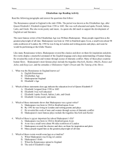 Elizabethan Age Reading Activity Read the following paragraphs
