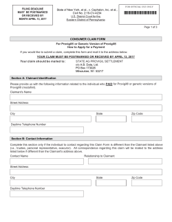 Consumer Claim Form - State AG Provigil Settlement Website