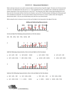 ANSWER KEY: Measurement Worksheet 1 Adding and Subtracting