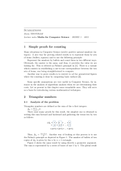 Summations 1 Simple proofs for counting 2 Triangular numbers
