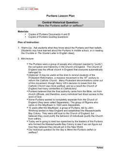 Puritans Lesson Plan Central Historical Question: Were the Puritans