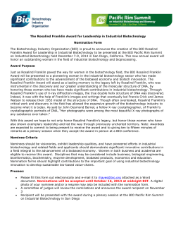 The Rosalind Franklin Award for Leadership in Industrial