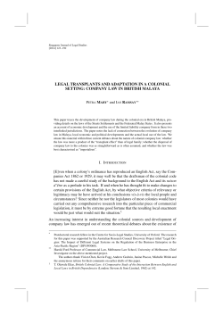 Legal Transplants and Adaptation in a Colonial Setting: Company