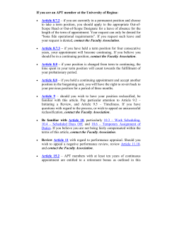 If you are an APT member at the University of Regina: &bull; Article 8.7.2