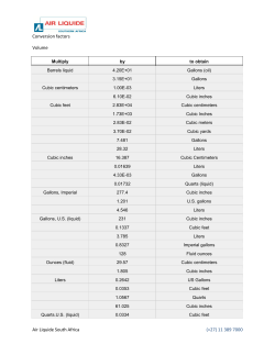 Air Liquide South Africa (+27) 11 389 7000 Conversion factors Volume