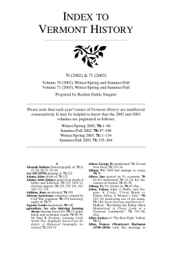 to Volumes 70 (2002) and 71 - Vermont Historical Society