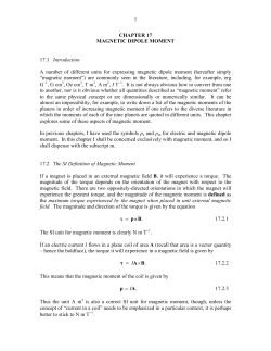 1 CHAPTER 17 MAGNETIC DIPOLE MOMENT 17.1 Introduction A