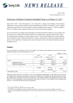 Disclosure of Market Consistent Embedded Value as of March 31