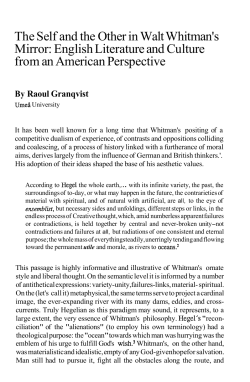 The Self and the Other in Walt Whitman`s Mirror: English Literature