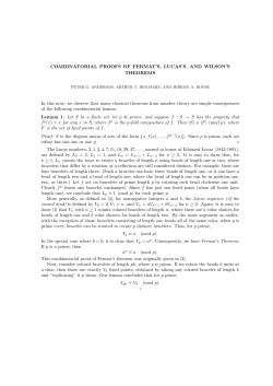 Combinatorial Proofs of Fermat`s, Lucas`s, and Wilson`s Theorems