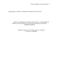 Critical Thinking in Science Education 1 Running Head: CRITICAL