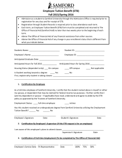 Employee Tuition Benefit (ETB) Fall 2015/Spring 2016