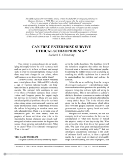 CAN FRee eNTeRPRISe SuRvIve eTHICAl SCHIZoPHReNIA?1