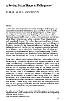 A Revised Strain Theory of Delinquency*