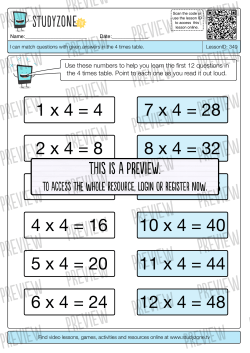 4 times table answer sheet