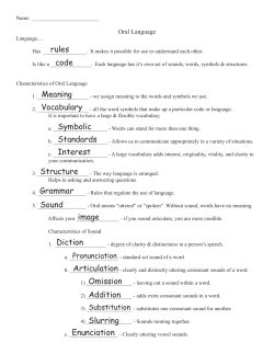 Oral Language Notes Key