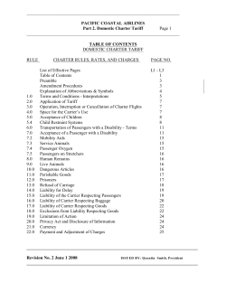 Pacific Coastal Airlines Domestic Charter Tariff