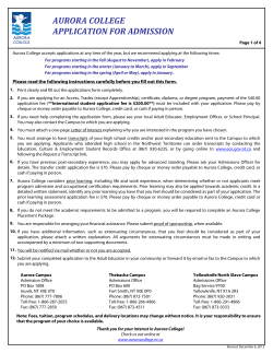 AURORA COLLEGE APPLICATION FOR ADMISSION
