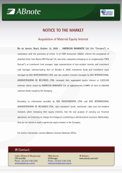 Notice to the Market - Acquisition of Material Equity Interest