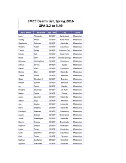EMCC Dean`s List, Spring 2016 GPA 3.2 to 3.49