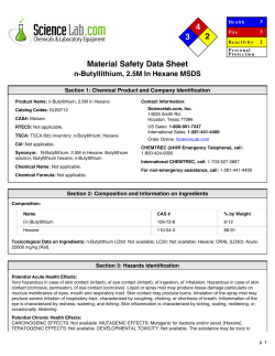 MSDS for n-Butyllithium, 2.5M In Hexane