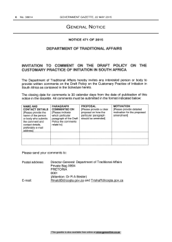 Draft Policy on the Customary Practice of Initiation in South Africa