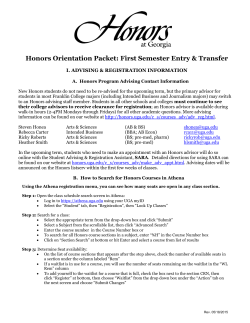 Honors Orientation Packet: First Semester Entry