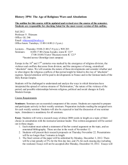 History 3P94 The Age of Religious Wars and