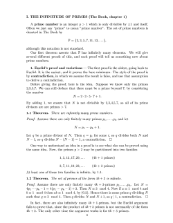 I. THE INFINITUDE OF PRIMES (The Book, chapter 1) A prime