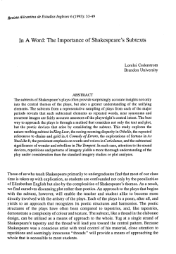In A Word: The Importance of Shakespeare`s Subtexts