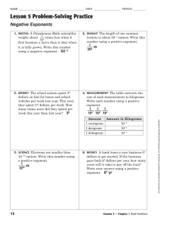Lesson 5 Problem-Solving Practice Negative Exponents