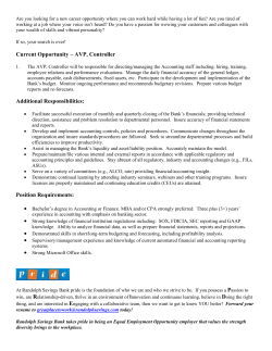 AVP, Controller Additional Responsibilities