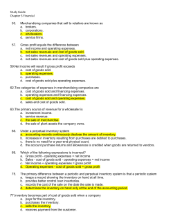 Study Guide Chapter 5 Financial 53. Merchandising companies that