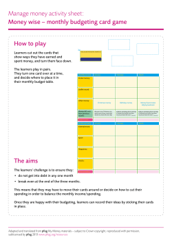 Manage money activity sheet: Money wise