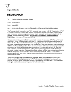 Re: CH 30-100 &ndash; Privacy and Confidentiality of Personal Health